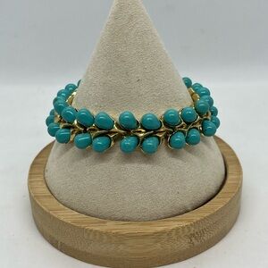 Vintage Trifari Gold Tone Robins Egg Blue Faux Pearl Bracelet Missing 1 Bead